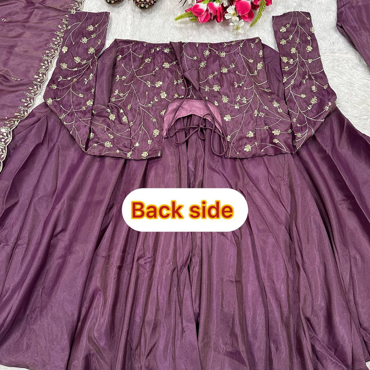 Ethereal Lavender Flared Anarkali Suit Set Featuring Delicate Floral Bodice Embroidery and a Scalloped Dupatta